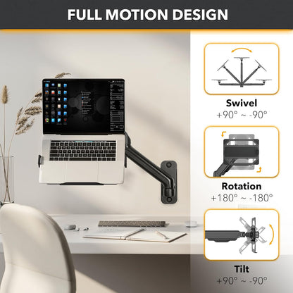 CondoMounts Laptop Wall Mount | Spring-Assisted Arm for 17"–32" Screens, Free-Tilting VESA Laptop Holder, Space-Saving Design, Heavy-Duty Build, Matte Black Finish, Easy DIY Installation