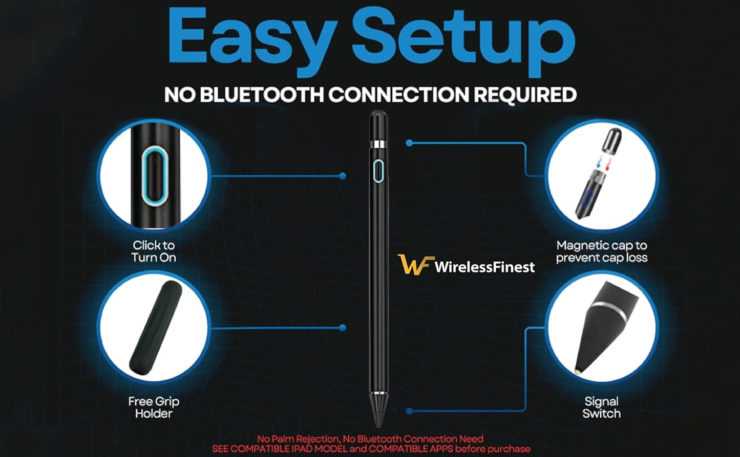 Black Stylus Pen Pencil 1st Gen Generation Replacement for Apple iPad Pro 1st 2nd iPad 1st 2nd 3rd 4th 5th iPad mini 1 2 3 4 iPad Air 1st 2nd iOS Android Capacitive Tablet Touch Screen+Free Holder