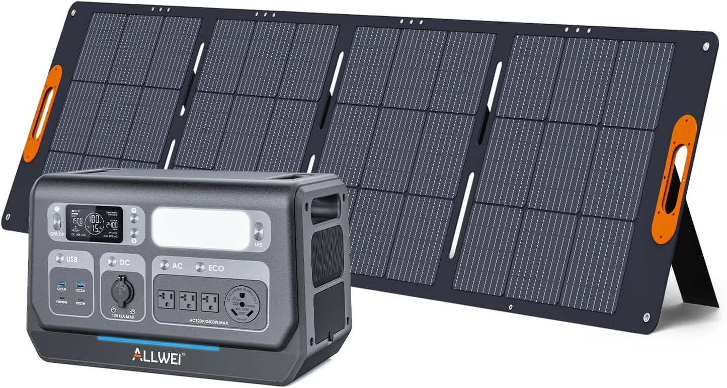ALLWEI LiFePO4 Portable Power Station 2400W(Surge 4800W) with 1x 200W Solar Panel Included, Fast Charge in 1.5H, 4 AC Outlet, 2048Wh Solar Generator for RV Camping Emergency Outdoor Home Use