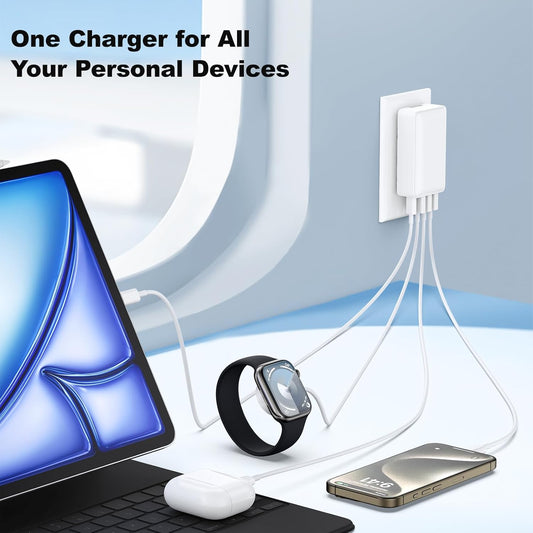 Flat USB Wall Charger, Excgood 40W 4Port USB and USB C Fast Charging Block PD+QC Foldable Wall Plug Power Adapter Multiports for iPhone 16 15 14 13 iPad Galaxy S24 A54 Android Watch Earbuds-3Pack