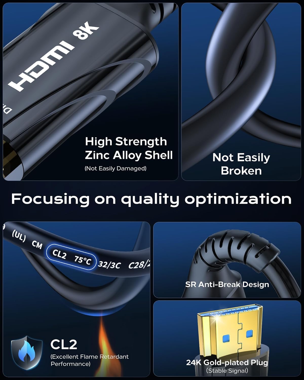 Fiber Optic HDMI Cable 65FT/20M Long - 8K 48Gbps High Speed HDMI Cord/CL2/8K 60Hz/4K 120Hz,HDCP 2.2&2.3,HDR10 - Compatible with HDTV/Monitor/Projector