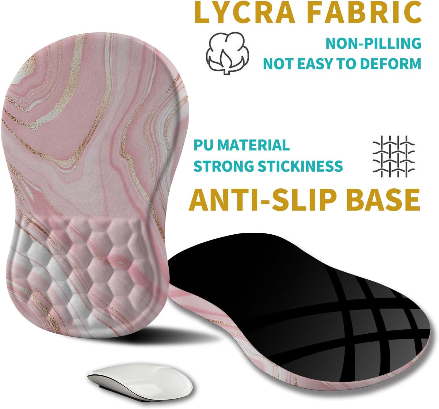 Hokafenle Ergonomic Mouse Pad Wrist Support, Wrist Rest Mousepad for Carpal Tunnel Pain Relief with Integrated Memory Foam Slope Massage Bulge (11.8x7.9 inch,Pink Fluid