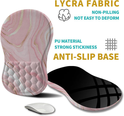 Hokafenle Ergonomic Mouse Pad Wrist Support, Wrist Rest Mousepad for Carpal Tunnel Pain Relief with Integrated Memory Foam Slope Massage Bulge (11.8x7.9 inch,Pink Fluid