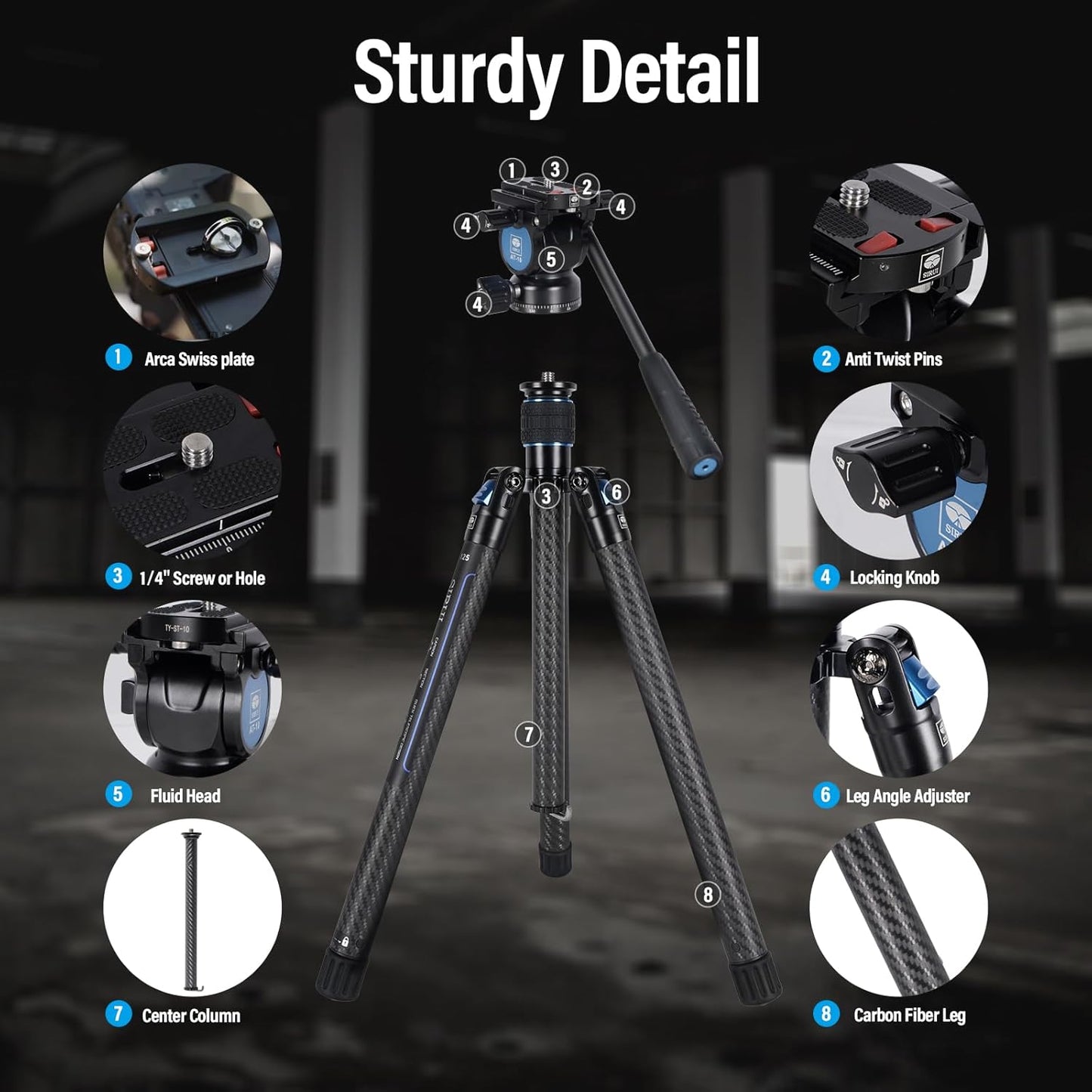 SIRUI Carbon Fiber Tripod Lightweight 2lbs with Panoramic Fluid Head, 59.8” Compact Camera Tripod Quick Release Leg Setup, Reversible Center Column, Reverse Folding Legs, Max Load 11lbs - Traveler X