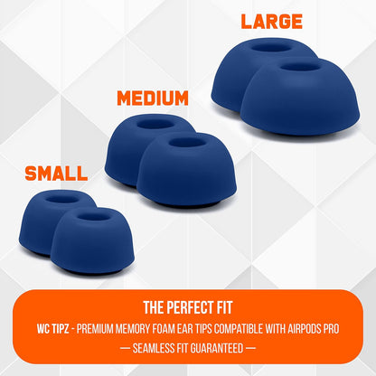 WC TipZ - Upgraded Memory Foam Ear Tips for Airpods Pro Made by Wicked Cushions | Improved Comfort, Tighter Seal, Better Foam Rebound Time | Fits Perfectly in Charging Case | (Navy Blue)