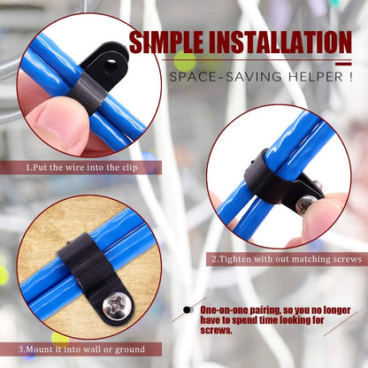 Hilitchi 132 Pcs 6 Sizes Black and White Plastic Cable Clamp R Type Screw Mounting Cord Fastener Cable Clips Assortment Kit with Screws for Wire Management Cable Conduit (Clips from 6mm to 23mm)