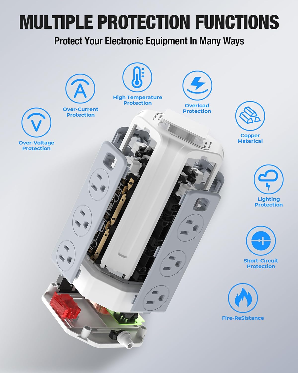 Power Strip Surge Protector, 10 Ft Extension Cord with 12 AC Multiple Outlets 4 USB (1 USB C), SMALLRT Power Tower Desktop Charging Station (White, 10 FT)