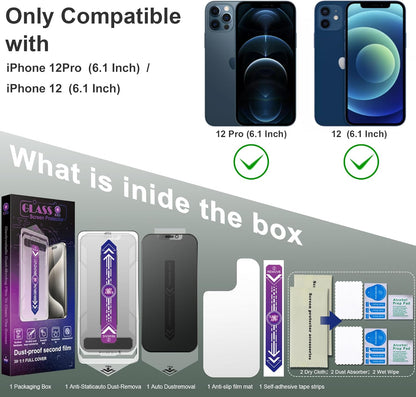 2 Pack Matte Privacy Screen Protector for iPhone 12 and iPhone 12 Pro 6.1-Inch Auto Dust Removal, No Bubbles,Anti-Spy Tempered Glass Film, Easy Installation