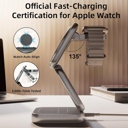 5-in-1 Wireless Charger for MagSafe, AC ISLAND Portable Travel Charging Station, 15W Max Fast Foldable Magnetic Stand, Evolved for iPhone 17/16/15/14/13 Series, Apple Watch, AirPods (with 35W Adapter)