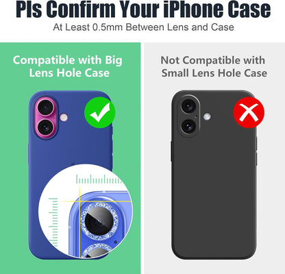 AGVEE 3+3 6 Pack for iPhone 16 6.1" / 16 Plus 6.7" Camera Lens Cover Protector, Bling Glitter & CD-Textured Metal Ring 9H Tempered HD Glass Camera Cover Protector Film, Glitter-Blue