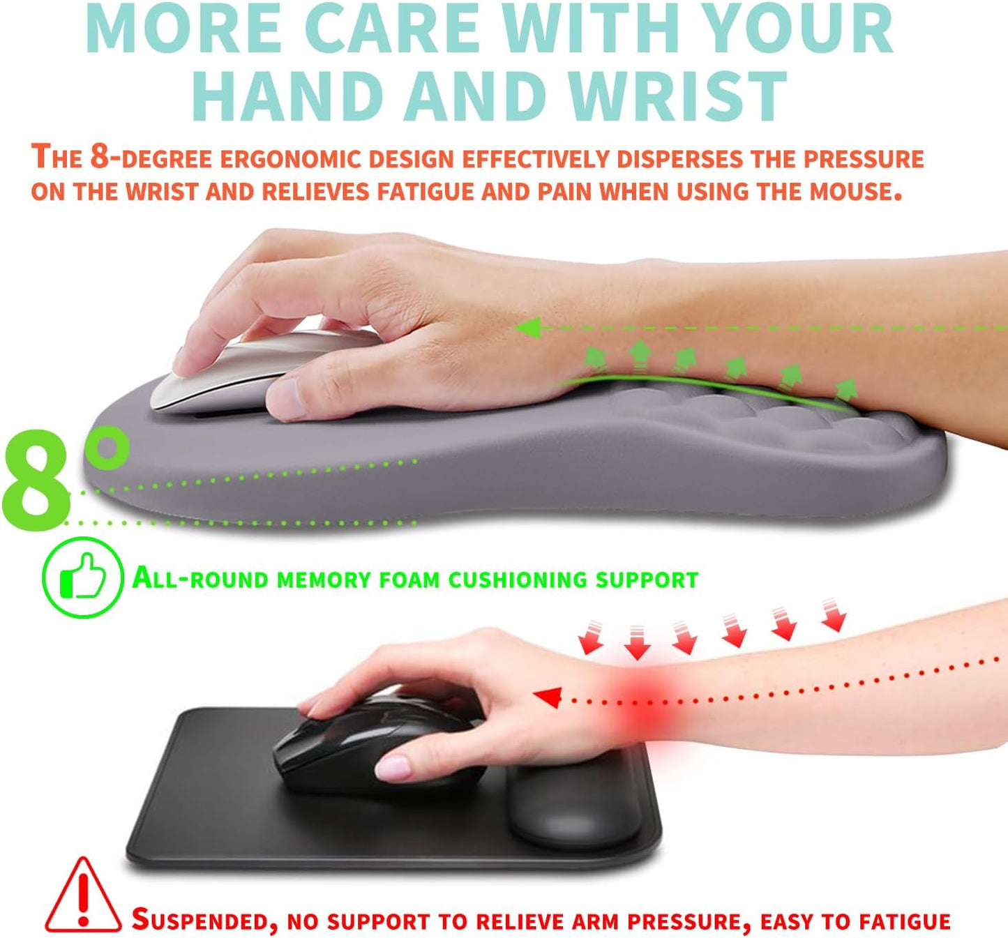 Ergonomic Mouse Pad Wrist Support with Memory Foam Massage Bulge, Carpal Tunnel Pain Relief Mousepad Wrist Rest for Mouse(12x8 inch, Silver Gray Light Purple)
