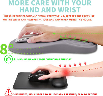 Ergonomic Mouse Pad Wrist Support with Memory Foam Massage Bulge, Carpal Tunnel Pain Relief Mousepad Wrist Rest for Mouse(12x8 inch, Silver Gray Light Purple)