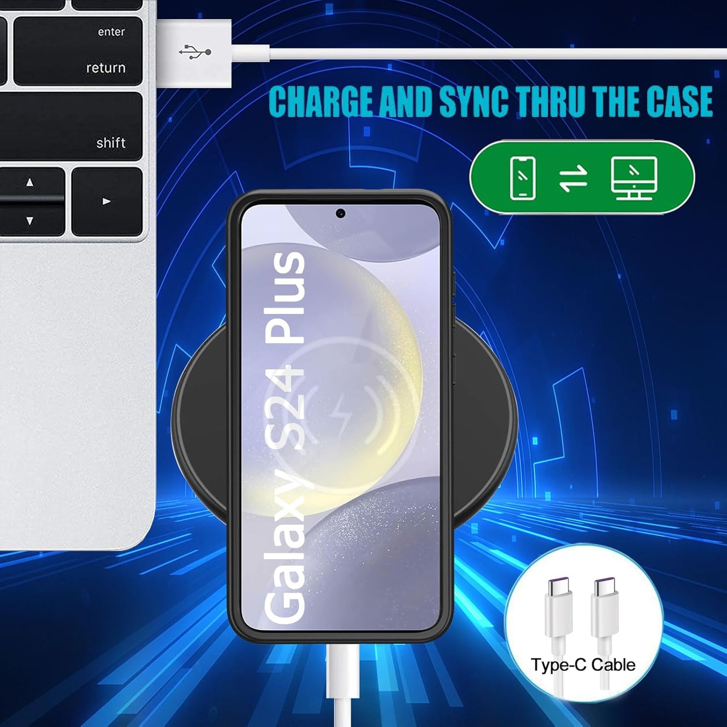 Battery Case for Galaxy S24 Plus, [12000mAh] Slim Portable Protective Fast Charging Case Backup Power Bank Battery Case Compatible with Galaxy S24 Plus-6.7 inch-Black