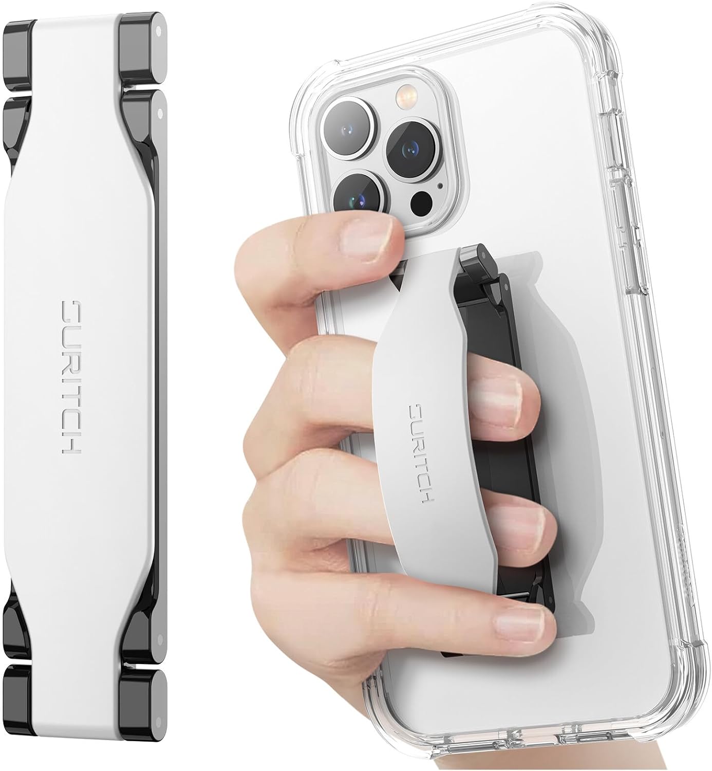 SURITCH Phone Grip Strap Finger Loop Holder for Back of Phone, 2-in-1 Soft Silicone Gripper Kickstand for iPhone Samsung and Most Cell Phone Cases, 3.94" White