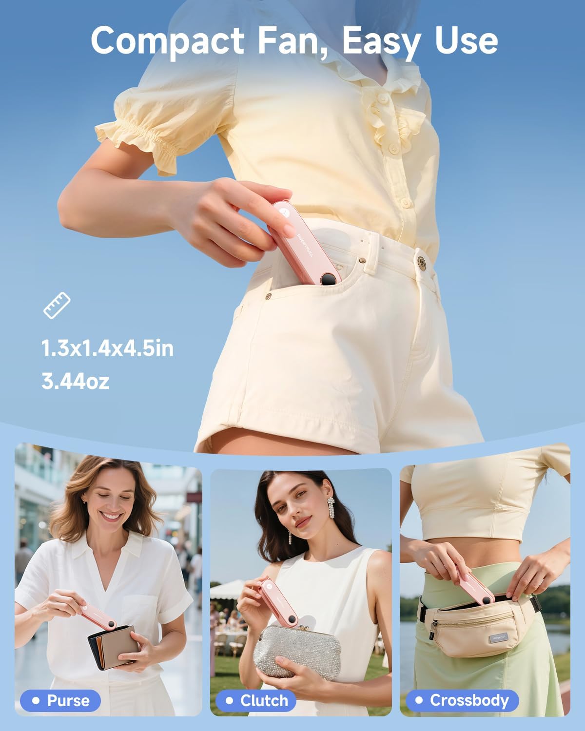 SWEETFULL Portable Handheld Mini Fan with LED Display, 3-in-1 Personal Foldable USB Rechargeable Hand Held Fan & Flashlight for Travel, Lash Eyelash, Cute Small Pocket for Women, Girls