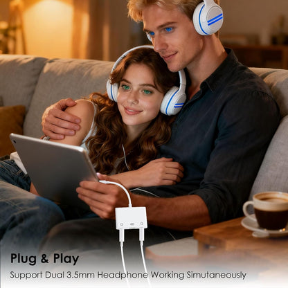 3-in-1 Aux to USB C Headphone Splitter USB-C to Dual 3.5mm Audio Adapter Dual Headphone Jack Adapter with PD Charging Compatible with iPhone 15/16, iPad Pro, Galaxy S25 Ultra, and More