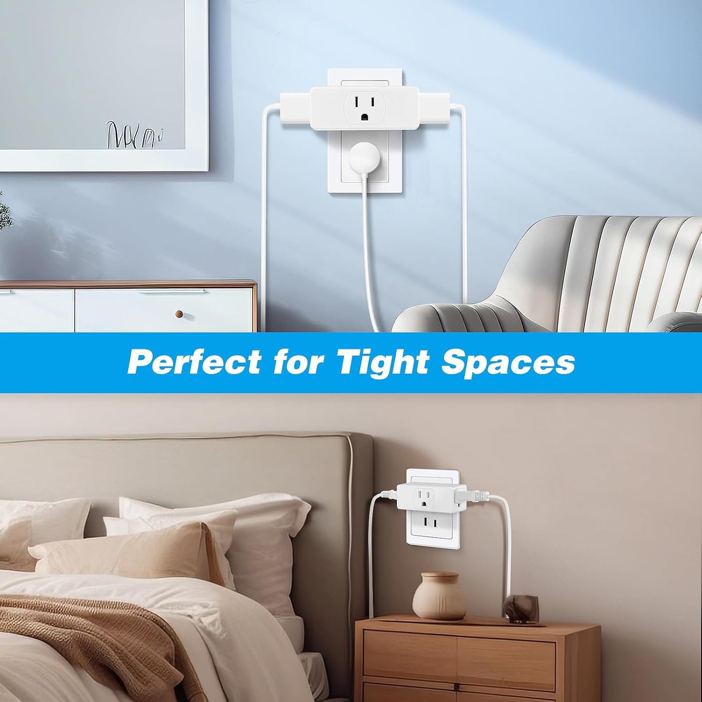 Multi Plug Wall Outlet 2pack, Multiple Outlet Splitter, 3-Plug Wall Adapter, MultiPlug Outlet Extender, Multiple Plugs in One Outlet, Cruise Essentials, Electrical Wall Outlet Splitter
