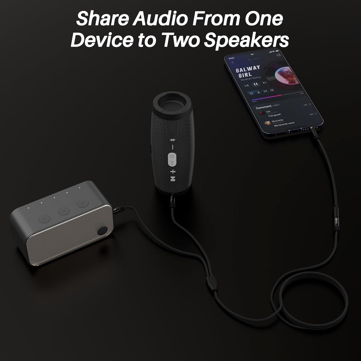 1/8 Inch TRS Stereo Y Splitter Cable 3FT, 3.5mm Female to 2-Male Y-Splitter Stereo Audio Cable, for Cell Phone PC Laptop, Speaker, Headphones, Suitable for Switching or Two Sets of Speakers