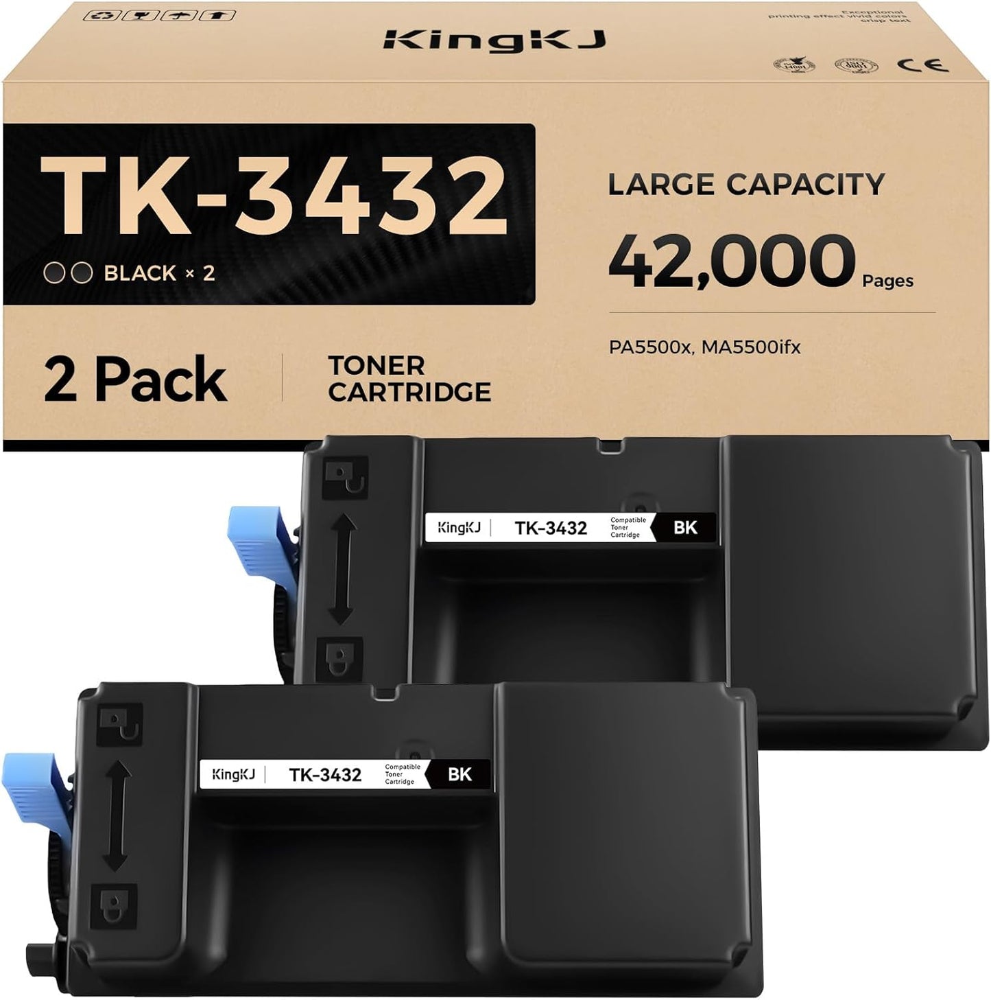 TK-3432 TK3432 Toner Cartridge Black 2-Pack High Yield with Chip Replacement for Kyocera TK-3432 1T0C0W0US0 Compatible with Kyocera ECOSYS PA5500x MA5500ifx Laser Printers,21,000 Pages Monochrome Ink