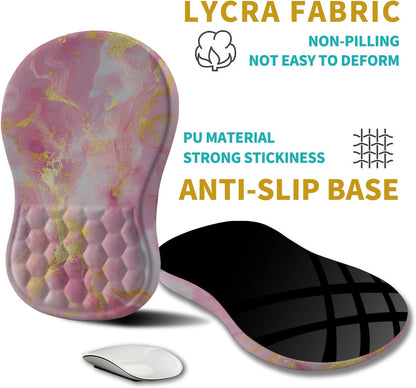 Hokafenle Ergonomic Mouse Pad Wrist Support, Wrist Rest Mousepad for Carpal Tunnel Pain Relief with Integrated Memory Foam Slope Massage Bulge (11.8x7.9 inch,Pink Gold Marble