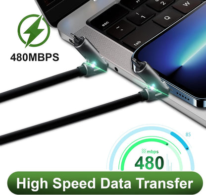 KerrKim 240W 4-in-1 Multi Fast USB Charging Cable with Breathing Light, USB A Type C Lightning Cable for iPhone 16 15 14 13 12 11 Pro Max iPad Samsung Galaxy MacBook iPad Tablets & More (6FT, Black)