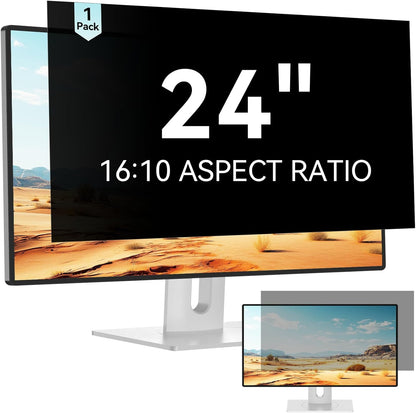 Mamol 24 Inch Computer Privacy Screen Filter for 16:10 Widescreen Monitor, Anti Glare & Blue Light Filter, Removable Anti-Scratch Screen Protector Film 24 in