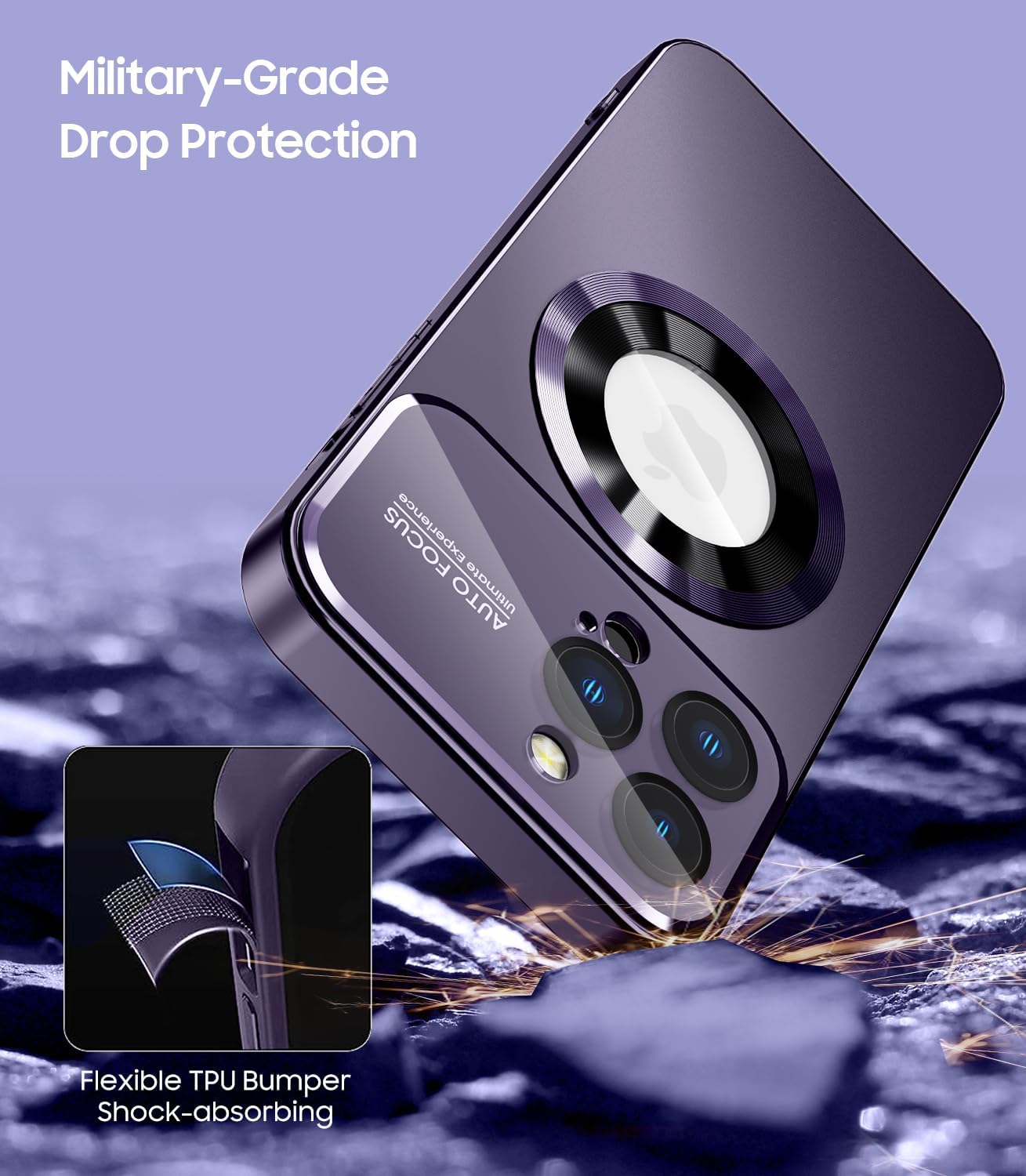 Magnetic for iPhone 16 Pro Case, Compatible with MagSafe, Built-in Camera Lens Protector, Logo View, Military Grade Drop Proof Phone Cover, Purple