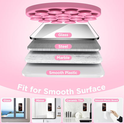 Magnetic Suction Cup Phone Mount for MagSafe Case, Silicone Hands-Free Phone Grip Holder for iPhone and Android, Mirror Shower Phone Stand for Makeup FaceTime Gym Kitchen Bathroom, Tender Pink