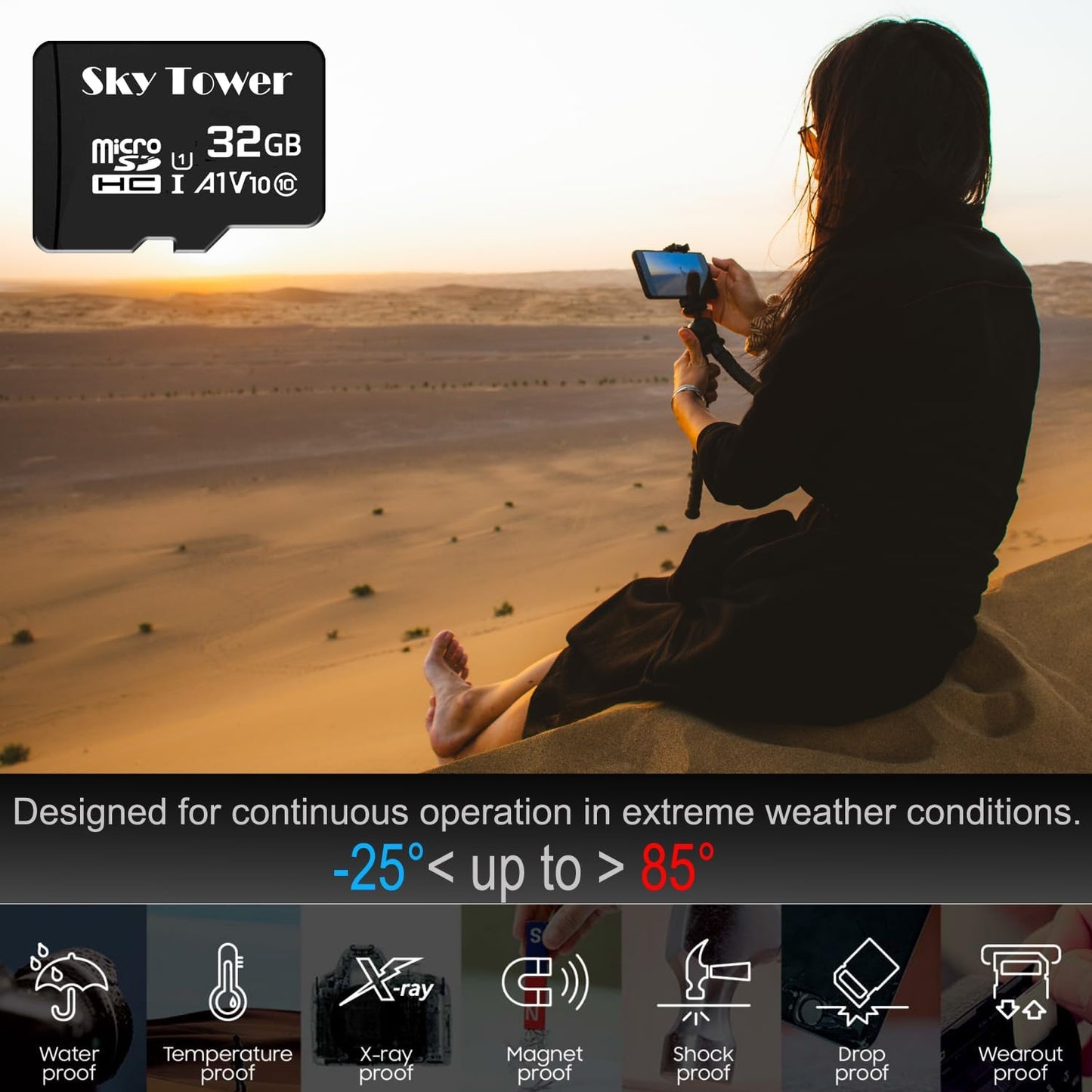 Sky Tower Ultra microSDXC microSDHC UHS-I Memory Card with Adapter [New Version] Flash Memory Card - Up to 100MB/s, U1, Class10, V10, A1, High Speed TF Card (32GB Micro SD Card 2 Pack)