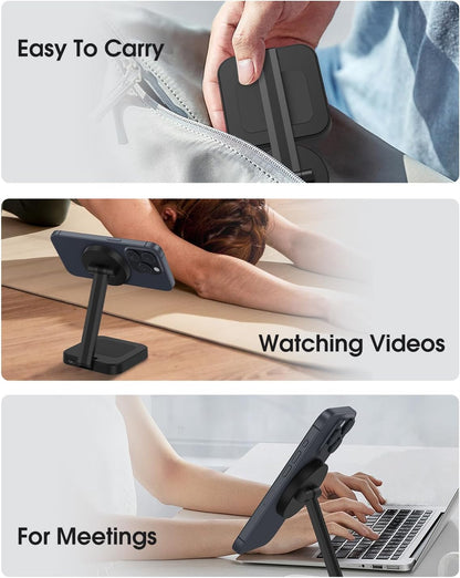 Magnetic Charging Station for iPhone 16 15 14 13 12 Series, Foldable Wireless Charger for Multiple Devices, Faster Mag-Safe Charger Stand, Portable Charging Stand for AirPods 4/3/2/Pro, Phone Holder