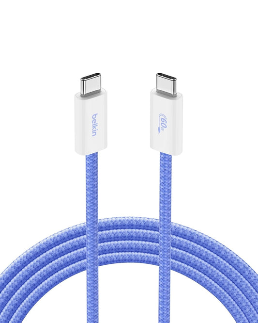 Belkin USB C to USB C Cable, 6.6ft, 60W - Type C Charger, iPhone Charger Cord, Soft, Braided, Flexible for iPhone 16, Galaxy S25, Pixel 9, Airpods, iPad Pro, Tablet & More, Travel Essentials - Blue