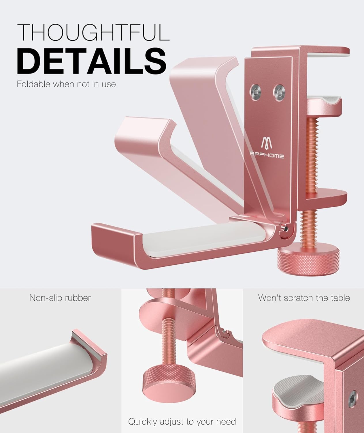 Foldable Headphone Stand and Hook – Aluminum Headset Holder Clamp Mount Under Desk, Universal Fit for Gaming Headphones, Space-Saving Hanger Organizer