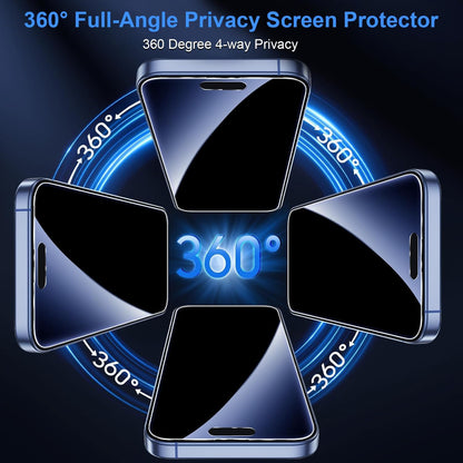OneFish for iPhone 16e/13/13 Pro/14 Privacy Screen Protector, 4-Way 360° Anti-Spy Tempered Glass, 9H Hardness, HD Clear Anti-Fingerprint 3D Curved Edges, Case-Friendly & Easy Installation [2 Pack]