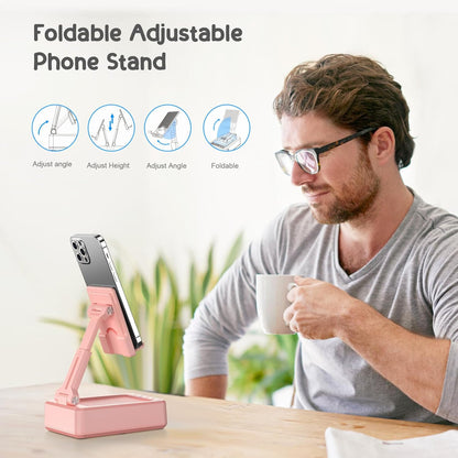 TechGlow Gifts for Men Women Foldable Cellphone Stand with Bluetooth Speaker and Power Bank Birthday Gift Idea for Mom Dad Cool Gadget Tech Gifts-Pink