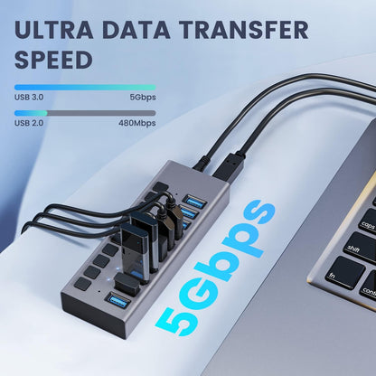 48W Powered USB Hub - ACASIS 10 Ports USB 3.0 Data Hub, Individual On/Off Switches, 12V/4A Power Adapter, Aluminum Housing, USB Splitter for PC, Computer, Mobile HDD, Flash Drive