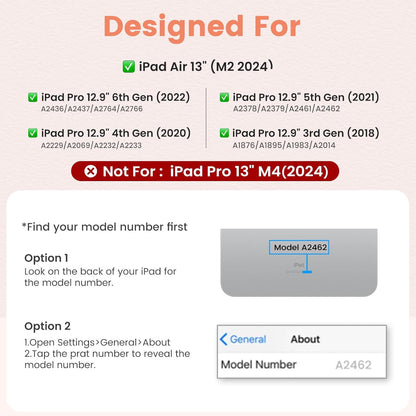 OYEEICE for iPad pro 12.9 case with Keyboard (6th, 5th Generation) & iPad Air 13 inch M2 - Wireless Detachable BT Backlit Magnetic Keyboard, Built-in Pencil Holder, Smart Cover (Pink)