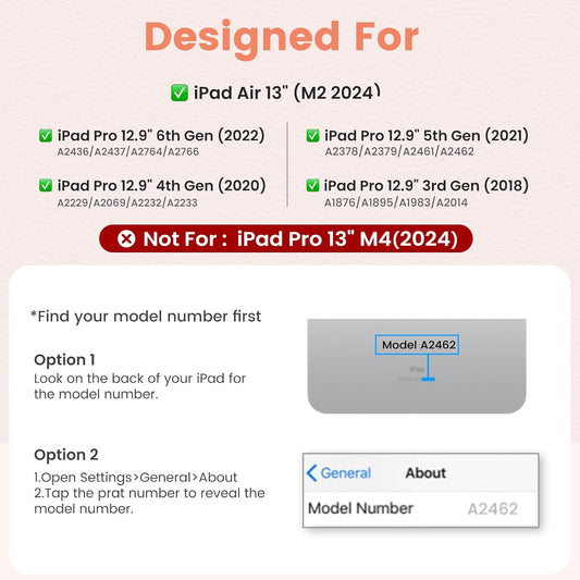 OYEEICE for iPad pro 12.9 case with Keyboard (6th, 5th Generation) & iPad Air 13 inch M2 - Wireless Detachable BT Backlit Magnetic Keyboard, Built-in Pencil Holder, Smart Cover (Pink)