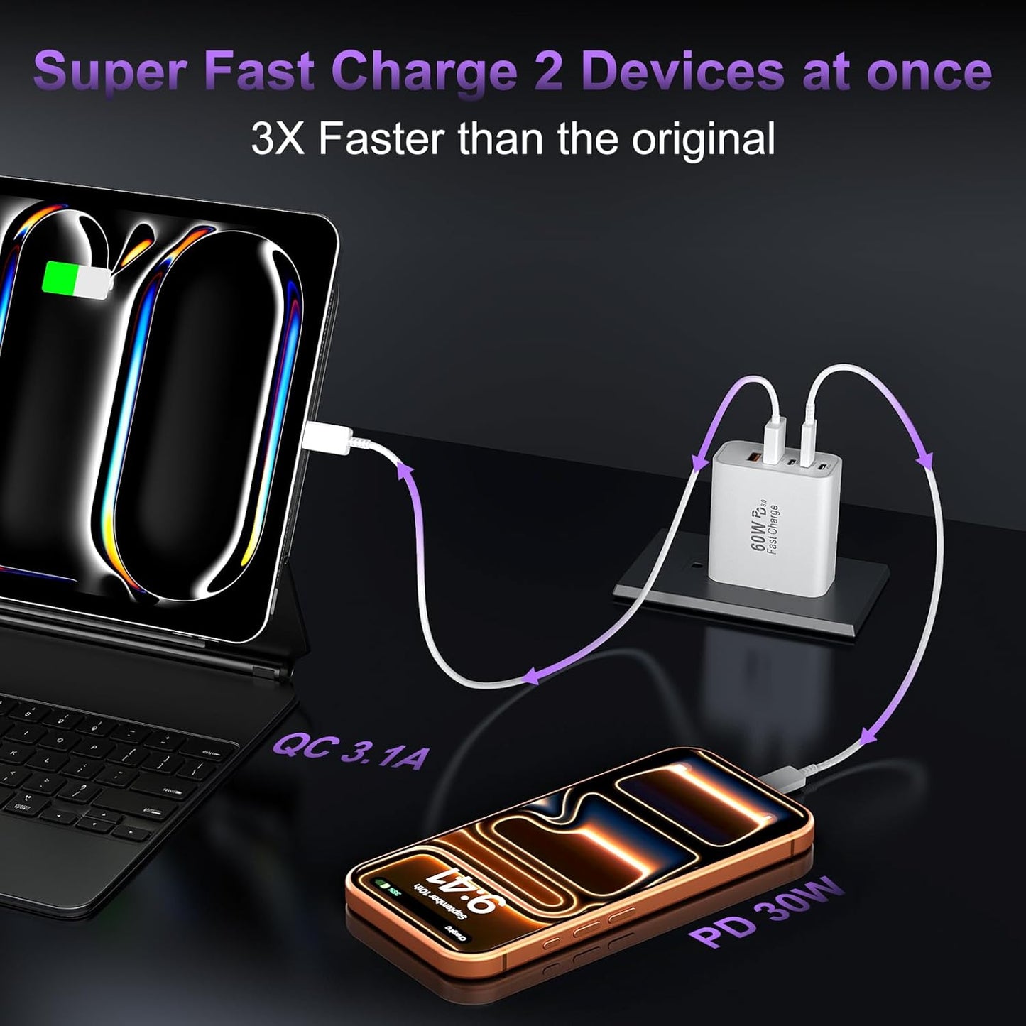 USB C Fast Wall Charger Block, 2Pack 60W USBC Phone Charging Cubes, 5-Port Type C Power Plug Adapter Multiport Brick Box for iPhone 17/16/15/14/13/12/11/Pro Max/Plus/Air, iPad mini/Pro,Galaxy S25/S24