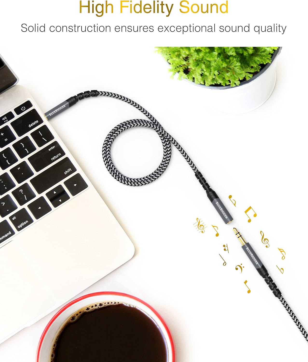 BlueRigger Headphone Extension Cable (10FT, 24K Gold Plated Jack, Hi-Fi Sound, 3.5mm Male to Female Stereo Audio Cable) – Aux Cord for iPod, Laptops, Smartphones, Speakers, Tablets, Home Car Stereo