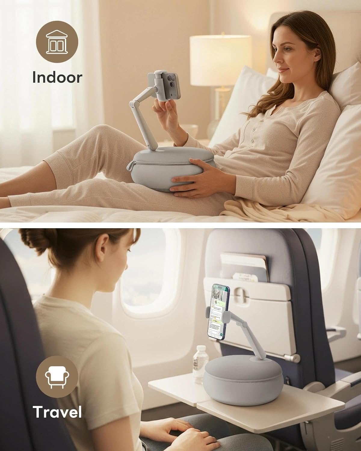 SAIJI Cell Phone Pillow Holder mini iPhone Stand for Bed, Upgraded mini Angle & Height Adjustable Phone Pillow Stand for Watching Video On Bed/Sofa/Lap, Fit for 4.7"-7.0" Device (Gray)