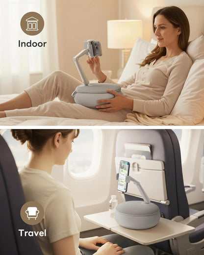 SAIJI Cell Phone Pillow Holder mini iPhone Stand for Bed, Upgraded mini Angle & Height Adjustable Phone Pillow Stand for Watching Video On Bed/Sofa/Lap, Fit for 4.7"-7.0" Device (Gray)