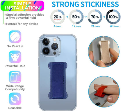 Phone Grip Holder for Hand, Universal Finger Strap Phone Holder, Finger Selfie Grip Compatible with Most Smartphones (Blue) - 2Pack