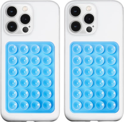2 Pack Silicone Suction Phone Case Mount, Silicon Adhesive Phone Grip for Smartphones, Hands-Free Mirror Shower Phone Holder for Selfies, Tiktok Videos (Blue)