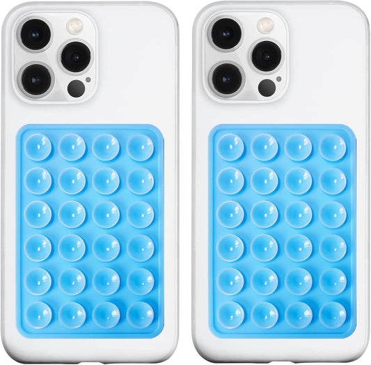 2 Pack Silicone Suction Phone Case Mount, Silicon Adhesive Phone Grip for Smartphones, Hands-Free Mirror Shower Phone Holder for Selfies, Tiktok Videos (Blue)