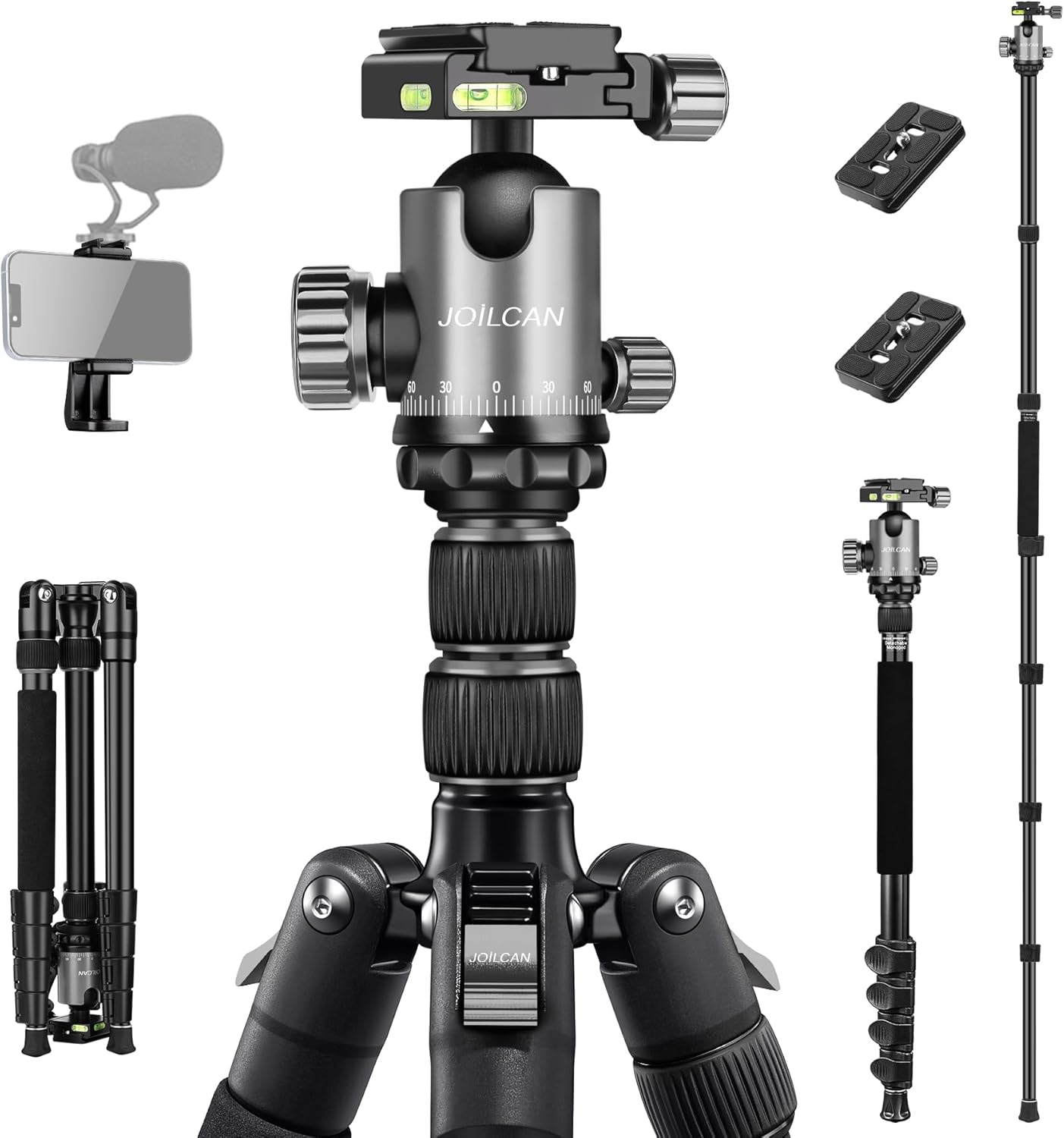 JOILCAN Tripod for Camera, 81" Aluminum Camera Tripod Monopod, Heavy Duty Travel Tripods for Spotting Scope Binoculars Laser Level, Payload 35Lb