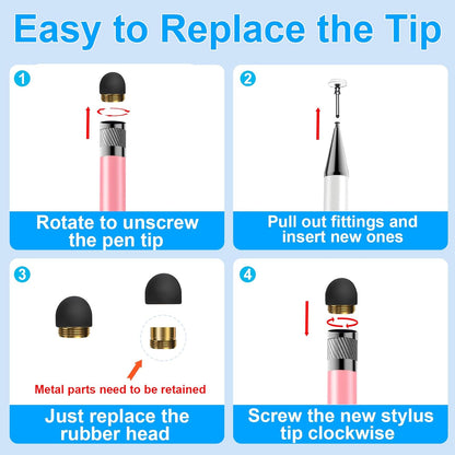 Bopomofo 10 Rubber Tips+5 Transparent Disc Trips,High Precision and High Sensitivity Stylus Replacement Tibs,Black and Silver