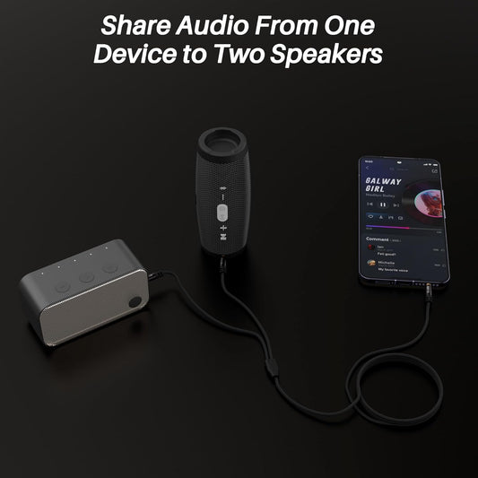 1/8 Inch TRS Stereo Y Splitter Cable 10FT, 3.5mm Male to 2-Male Y-Splitter Stereo Audio Cable, for Cell Phone PC Laptop, Speaker, Headphones, Suitable for Switching or Two Sets of Speakers