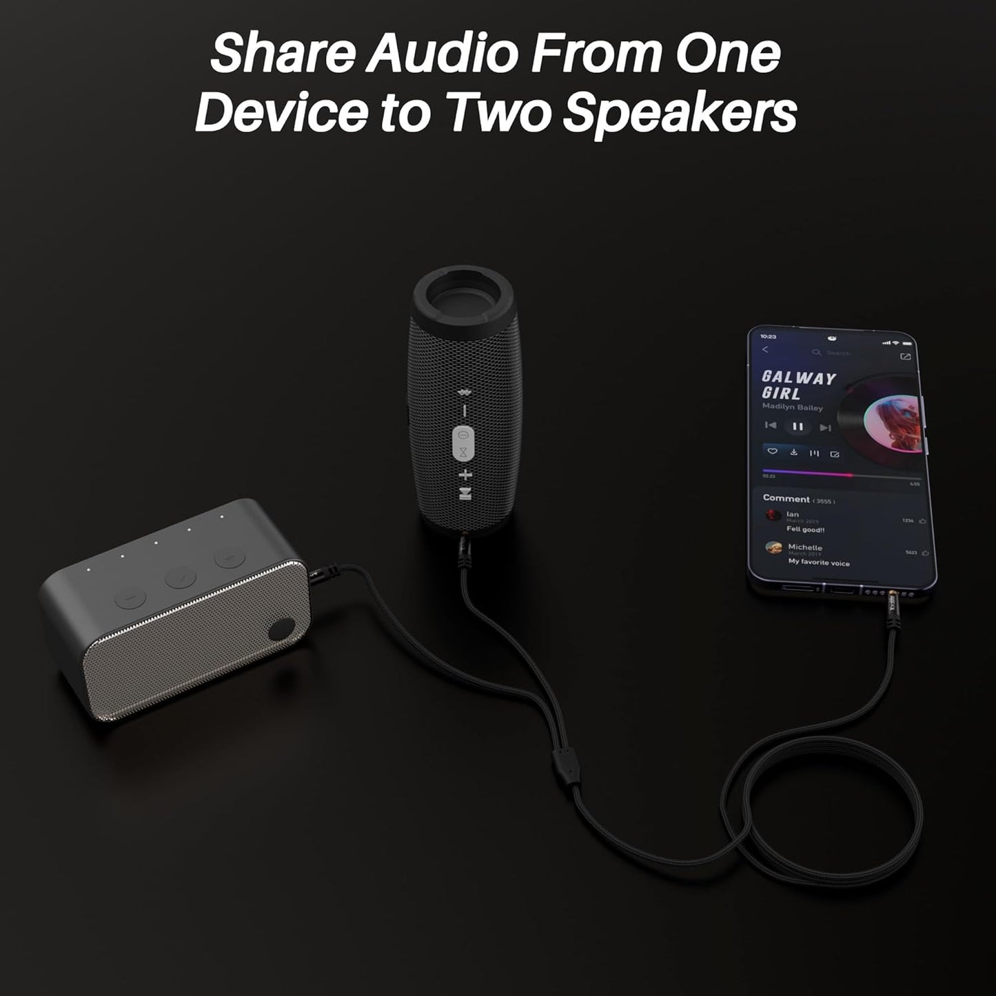 1/8 Inch TRS Stereo Y Splitter Cable 4FT, 3.5mm Male to 2-Male Y-Splitter Stereo Audio Cable, for Cell Phone PC Laptop, Speaker, Headphones, Suitable for Switching or Two Sets of Speakers