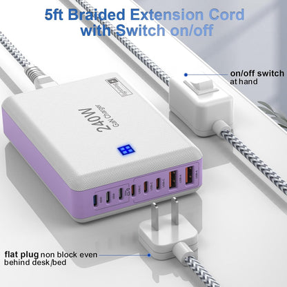 Type C Charger 240W, USB C Charger Block Fast Charging 8 Ports, PD 65W GaN III Laptop Charger Adapter Compatible with MacBook Pro/Air,DELL,Steam Deck,iPhone 15/14/13,Galaxy S23/22, More Gadgets