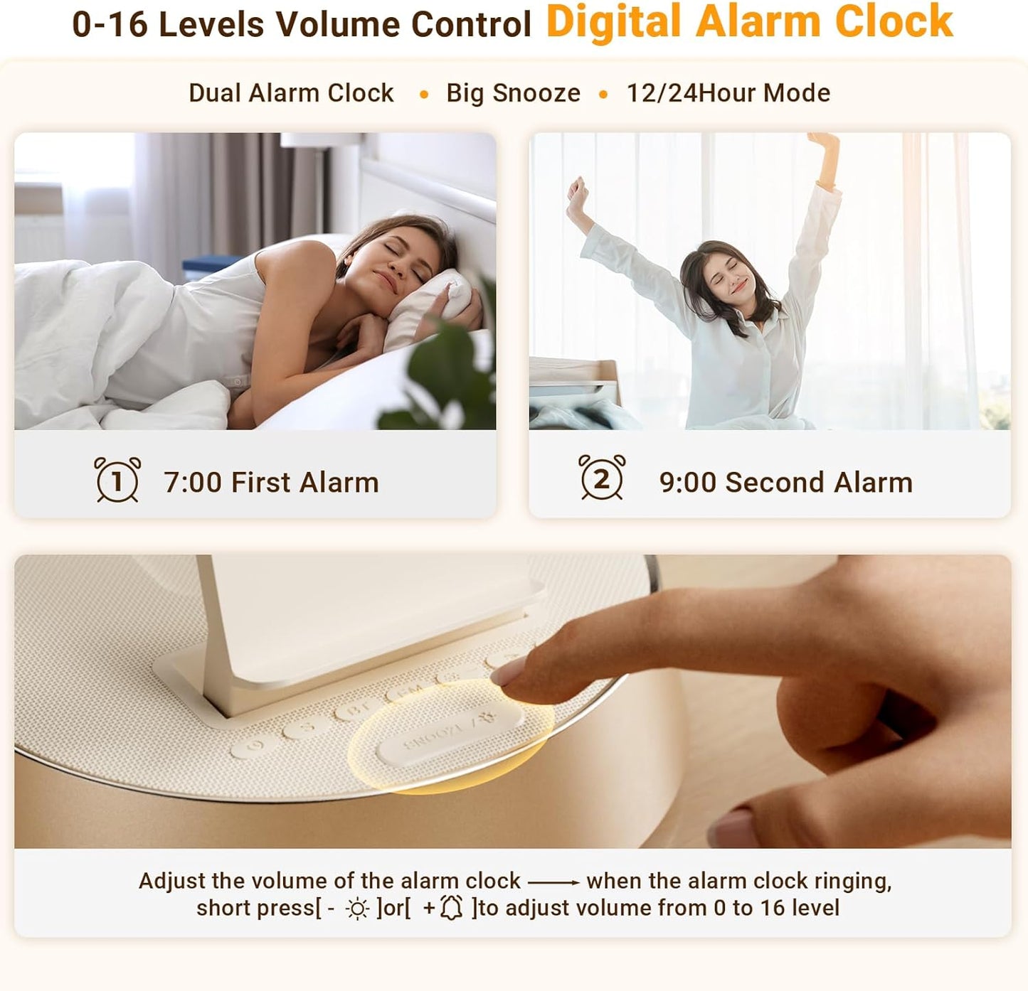 Alarm Clock with Wireless Charging Station, Clock for Bedroom with Dimmable Night Light Bluetooth Speaker, Wireless Charger Dock Station for iPhone 17 16 15 14 13 12 Pro Max, Apple Watch